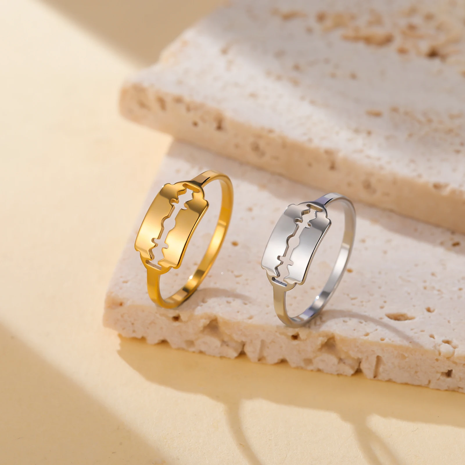 COOLTIME Edelstahl Hohl Klinge Ring für Männer Frauen Punk Hip Hop Rock Gold Farbe Paar Ring Mode Schmuck Geschenk Großhandel – Detail 4