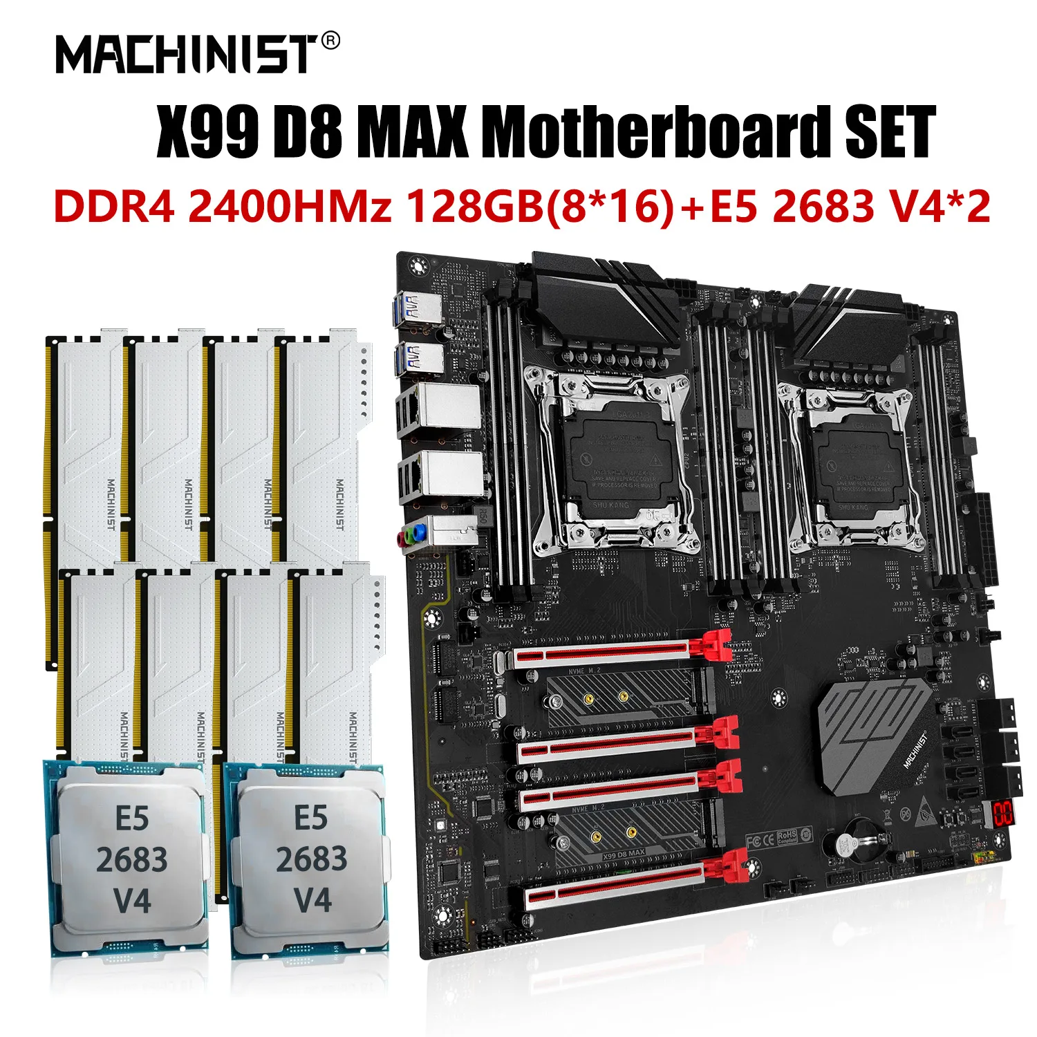 

Machinist X99 D8MAX комплект материнской платы с LGA 2011-3 Xeon E5 2683 V4 двойной процессор DDR4 128 Гб RAM память E-ATX 8 слотов