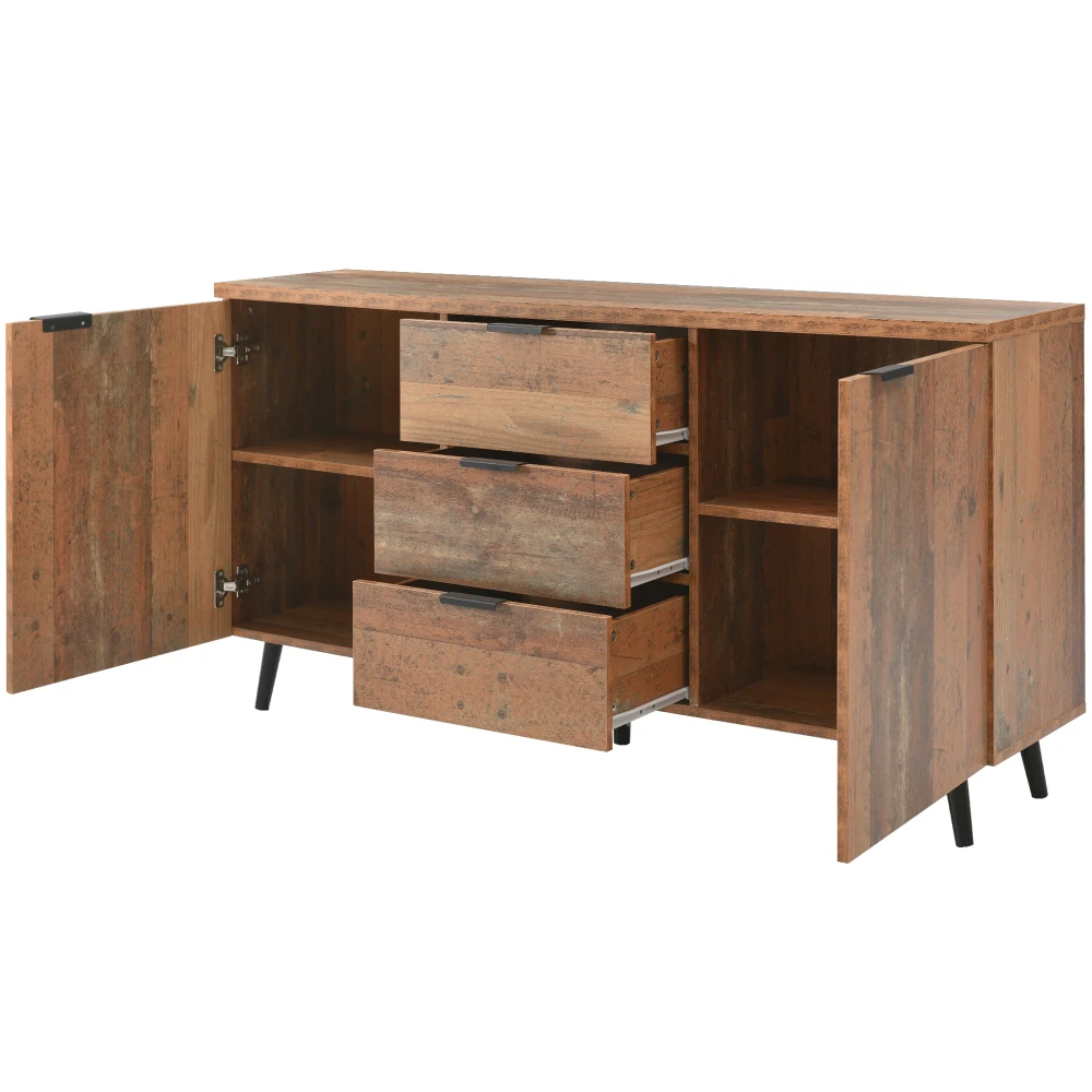 Sideboard-TV-Schrank mit verstellbaren Regalen, vertikaler Schrank, Aufbewahrungsschrank, drei Schubladen, für Wohnzimmer, Esszimmer – Detail 20