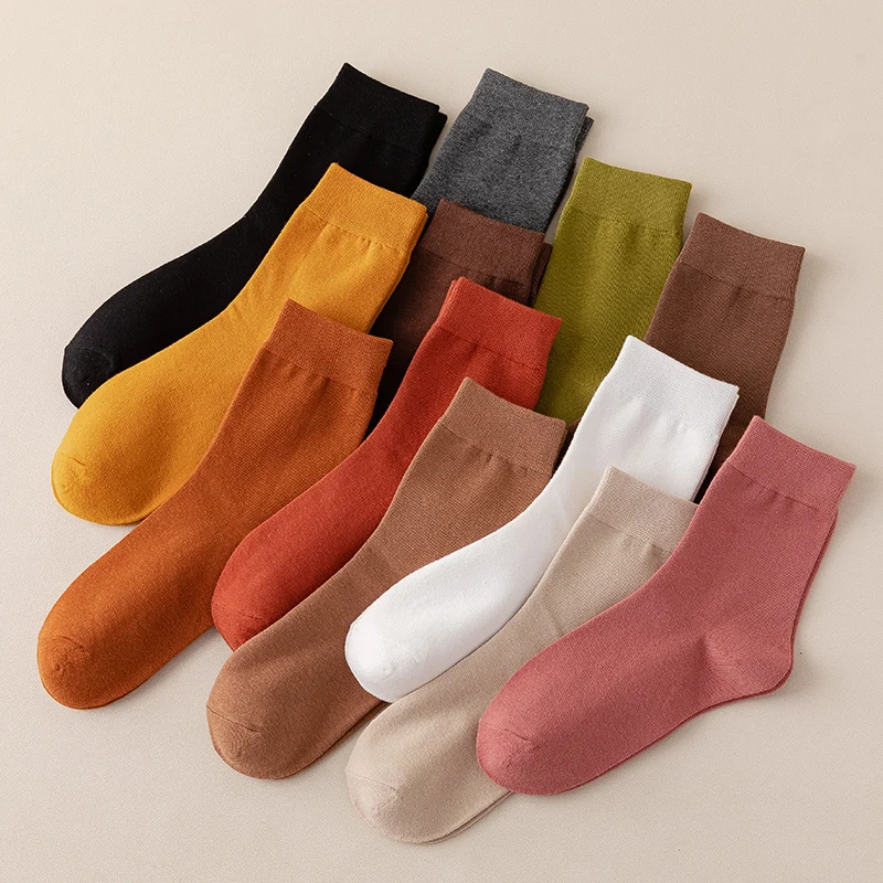 Socks women's Cotton Solid Color Autumn Spring  Soft Breathable