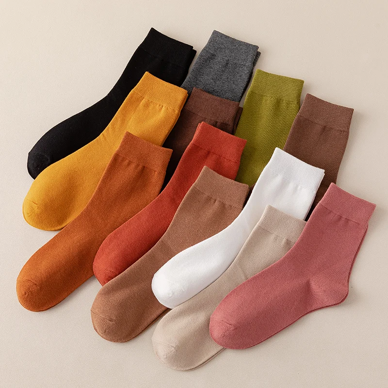Women's Cotton Solid Color Socks Autumn Spring Soft Breathable