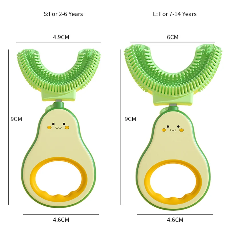 Children 360 Degree U-shaped Toothbrush Boy Girl Silicone Teeth Child Oral Care Tools Kids Avocado Teeth Care Cleaning Teether baby toothbrush baby teeth cleaning tool