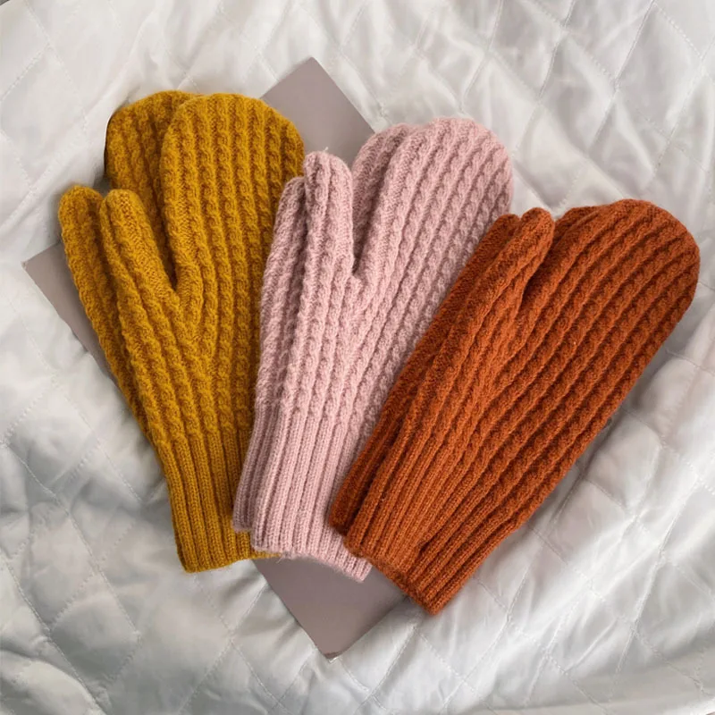

Thick Twist Knit Gloves for Women 2022 Solid Color Korean Fashion Winter Mittens for Women Outdoor Cycling Gloves
