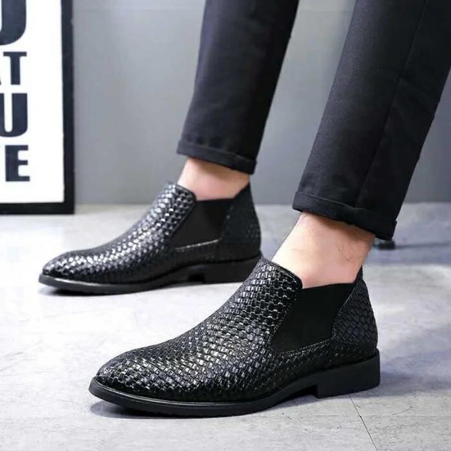 Spring/Autumn Mens Woven Single Chelsea Boots Fashion Ankle Hairstylist Working Shoes Size 38-48