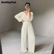  Spring Autumn Two Piece Wide Leg Pant Suits 2021 Women Tracksuit Sets Casual Single Breasted Female Turn Down Collar Shirts Top 