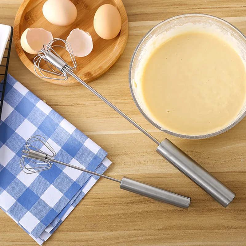 Egg beater Rotary whisk Semi-automatic Egg Beater Stainless Steel Whisk Manual Press Type Rotary Egg Beater Self Turning Stirrer Kitchen Accessories