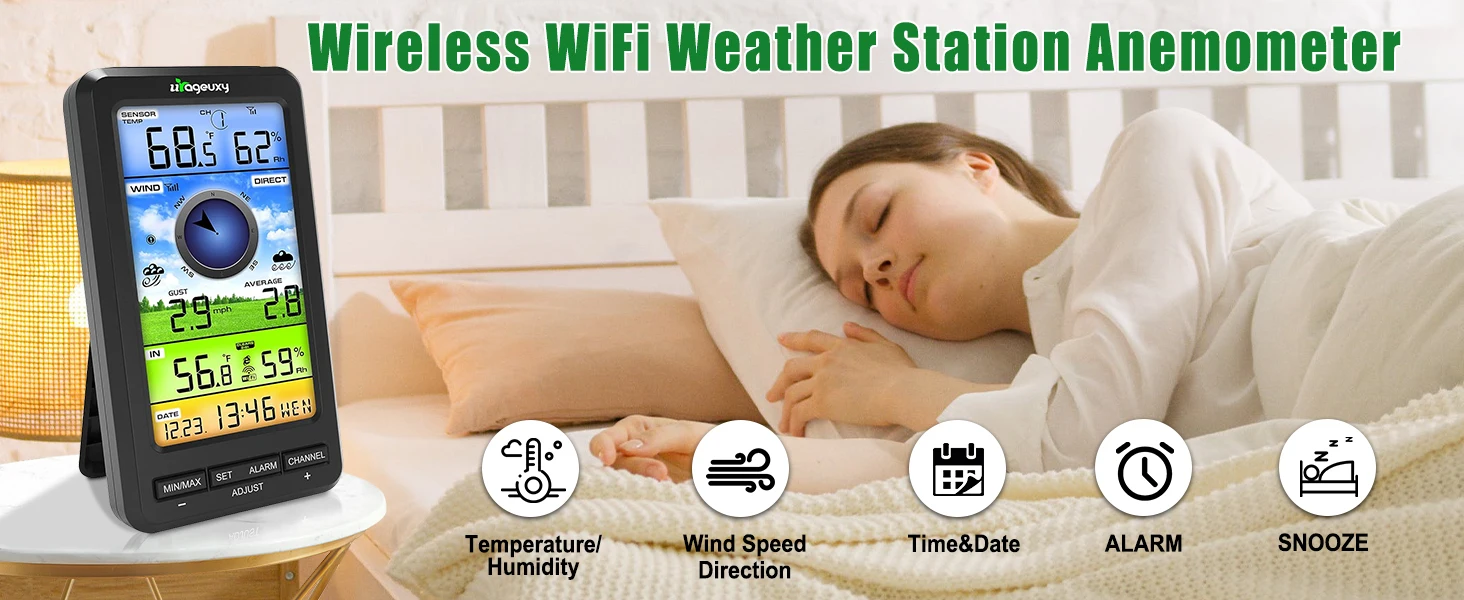 Wireless WiFi Weather Station Anemometer with Solar Wind Speed/Direction and Ind