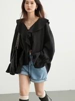Chemisier Chic pour Femme, Coupe Ample Décontractée, Bords Volantés, Col en V, Laçage, Longueur Mi-longue, Printemps-Été 2026 3