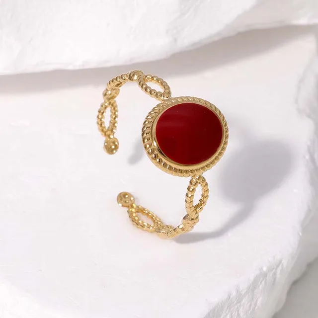 Bagues géométriques Vintage rouge goutte à goutte d'huile pour femmes, en acier inoxydable, couleur or, ouverture en cœur, bagues réglables, bijoux, nouveau 2025