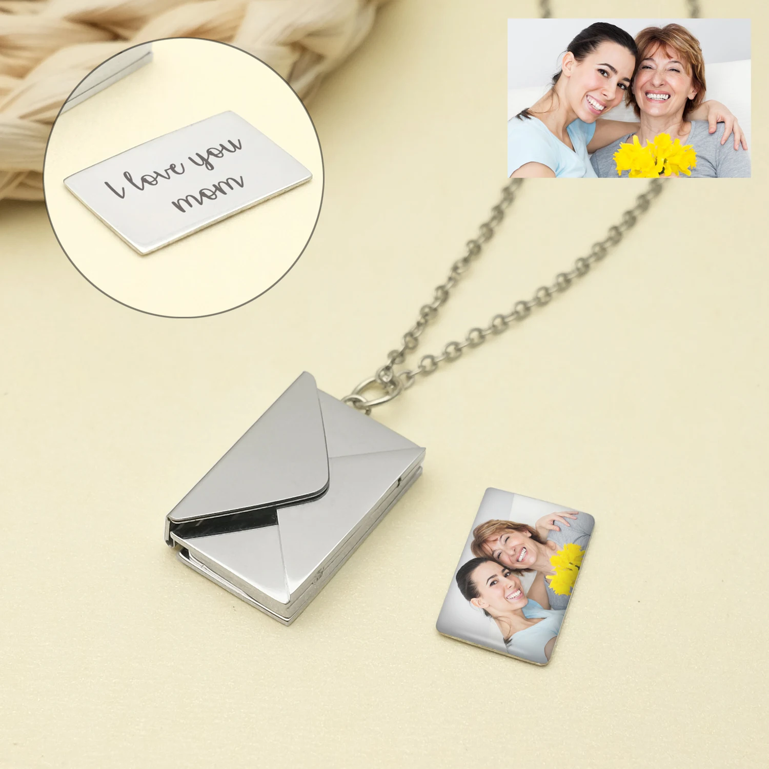Personalised Love Letter Envelope Pendant Necklace Custom Necklace Envelope Locket Necklace Hidden Photo Mother\'s Day Gift