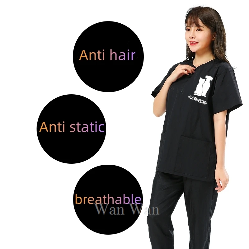 Pet Dog Grooming Clothing Short Sleeve Tops Pet Shop Uniforms Anti Hair Apron Anti Static Smock Breathable Work Clothes Y0930 2