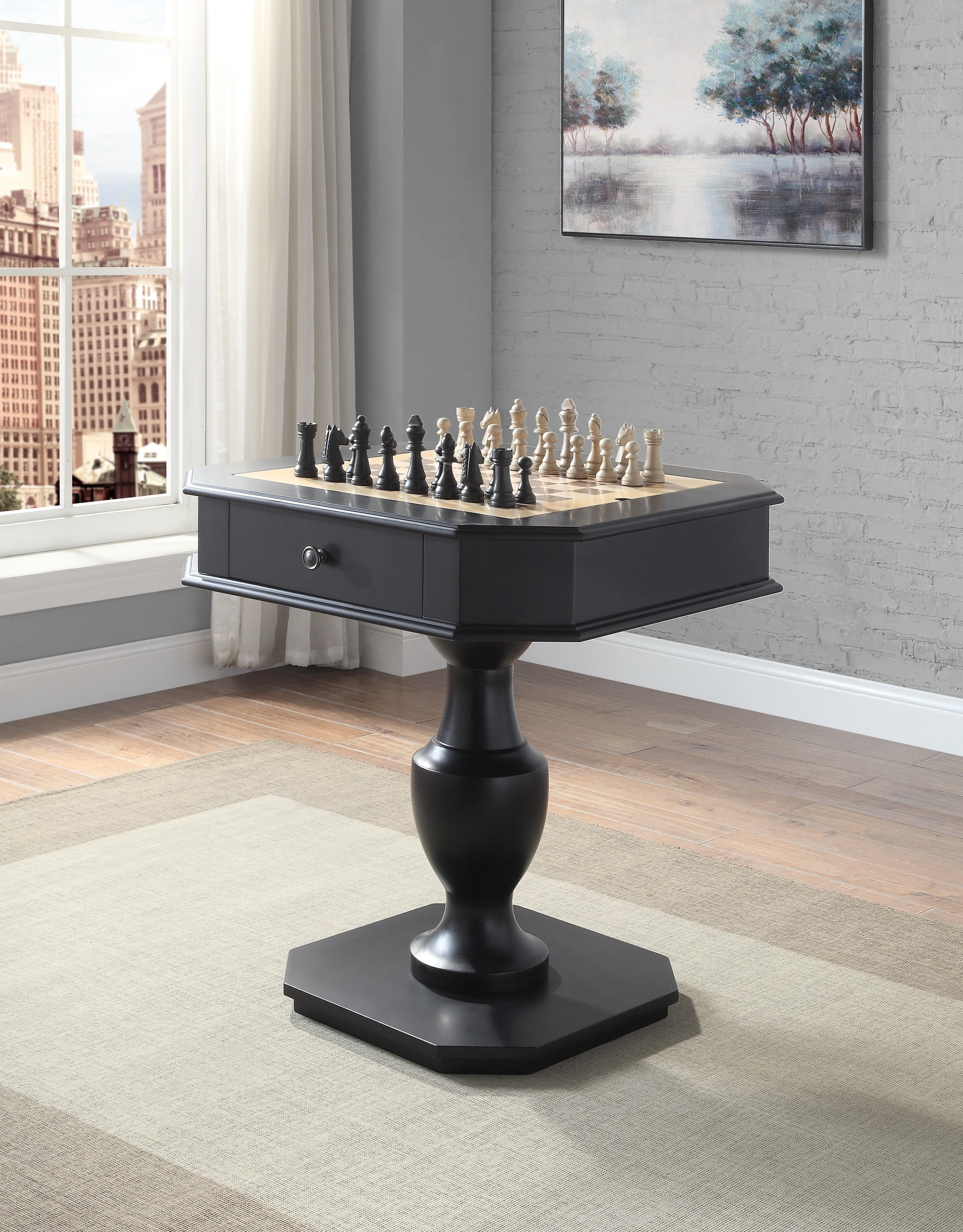 dining room table Galini Game Table in Black Finish AC00861 pantry cabinet