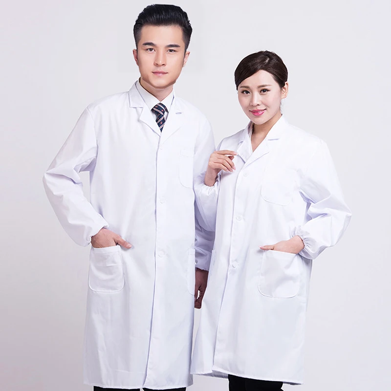 Nurse Scrubs Top Nurse Uniform Dress Nurse Uniform Suits S-3XL 5Styles Single-breasted White Long Nurse Doctor Work Clothes With Pockets Simple Men Women Lab Overalls Uniform Wear