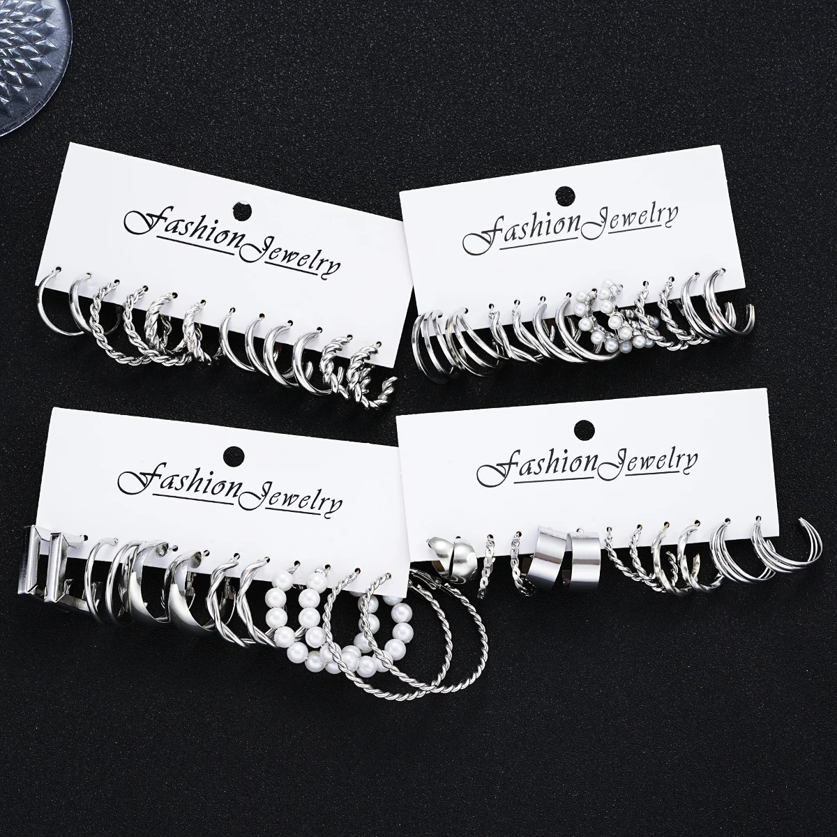 24 Pcs Fashion Vintage Hoop Earrings Set for Women Boho Metal Circle Geometric Twist Pearl Studs Earrings Trendy Jewelry Gifts 4
