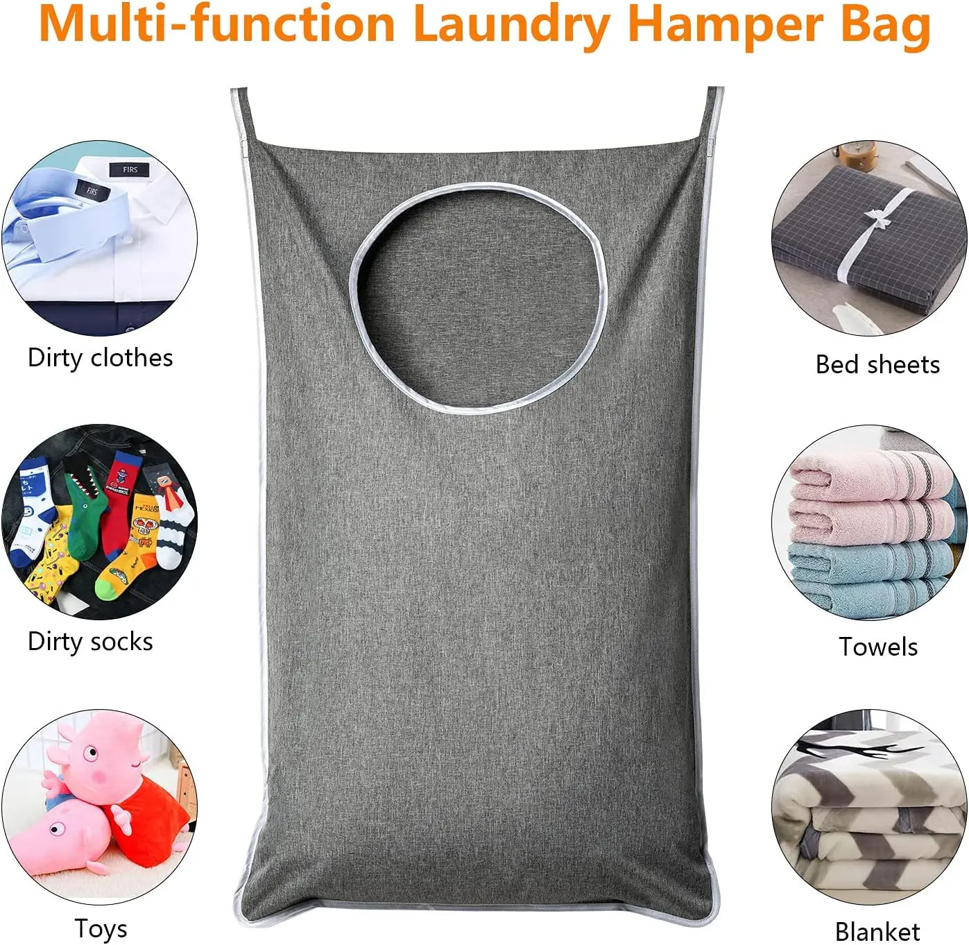 Large Oxford Door Hanging Laundry Hamper Bag with Hooks Dirty Clothes Storage Bag for Bedroom Bathroom 4