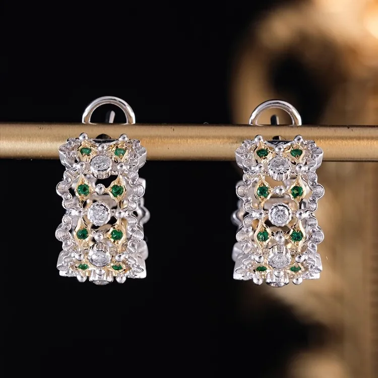 Italian Court-style Emerald Lace Earrings Trendy Vintage Elegant Out Earrings for Women Silver Wedding Party Gift Jewelry