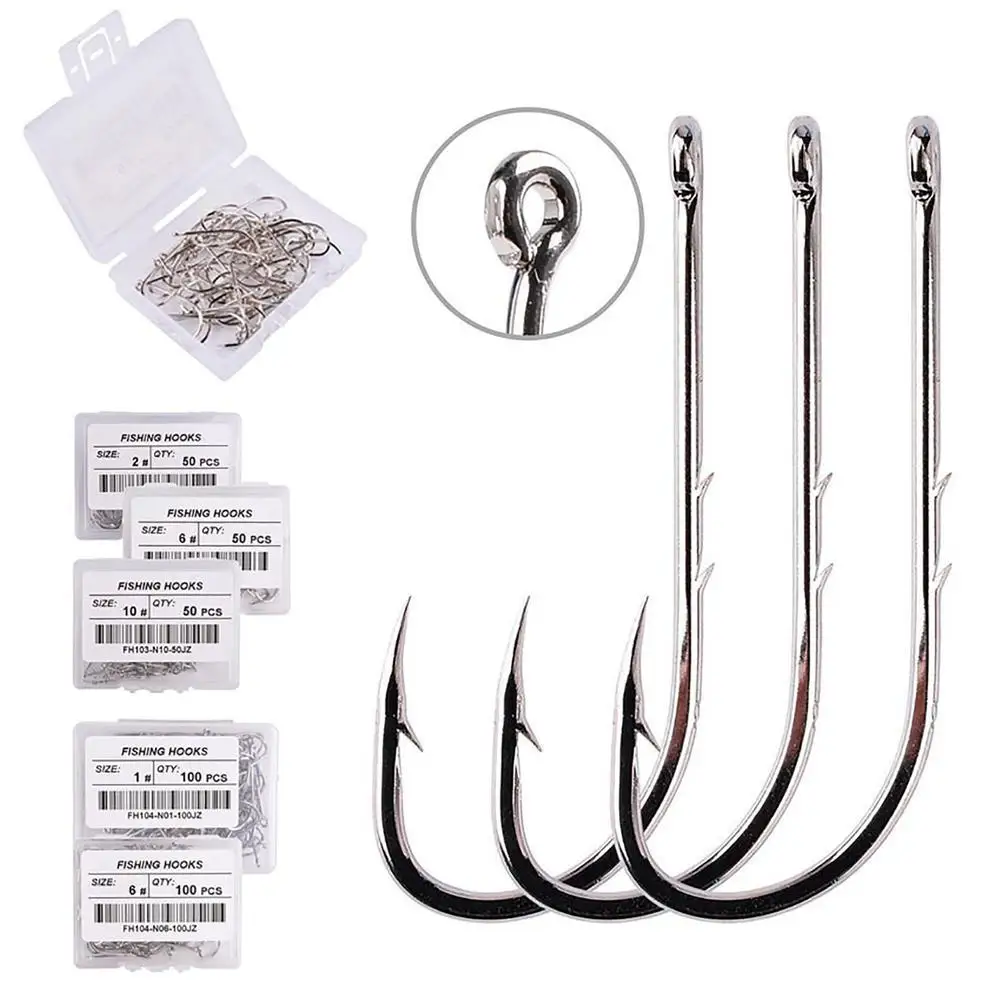 

100pcs Long Shank Fishing Hook With Barbed High Carbon Steel Barbed Hooks With Storage Box Fishing Tackle Wholesale