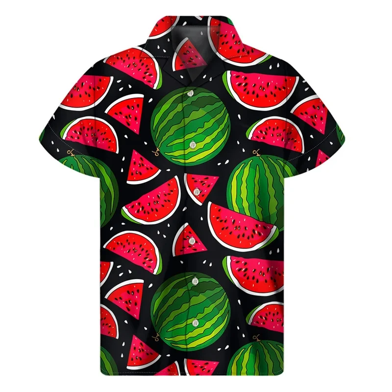 3d Printed Tropical Watermelon Graphic Hawaiian Shirts for me Summer Short Sleeves Button up Shirts Men Clothes Lapel Blouse 2