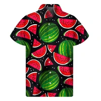 3d Printed Tropical Watermelon Graphic Hawaiian Shirts for me Summer Short Sleeves Button up Shirts Men Clothes Lapel Blouse 2