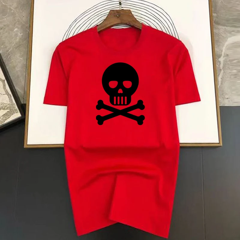 Men's Oversized Skull Print Cotton T-shirt For Summer Casual Wear_voghion.com