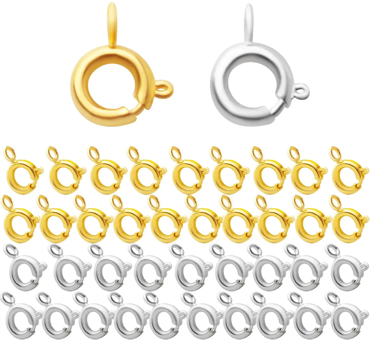 

40pcs Brass Spring Ring Clasps Round Open Ring Clasps Jewelry Spring Clasps for DIY Necklace Bracelet Jewelry Making, 2 Colors