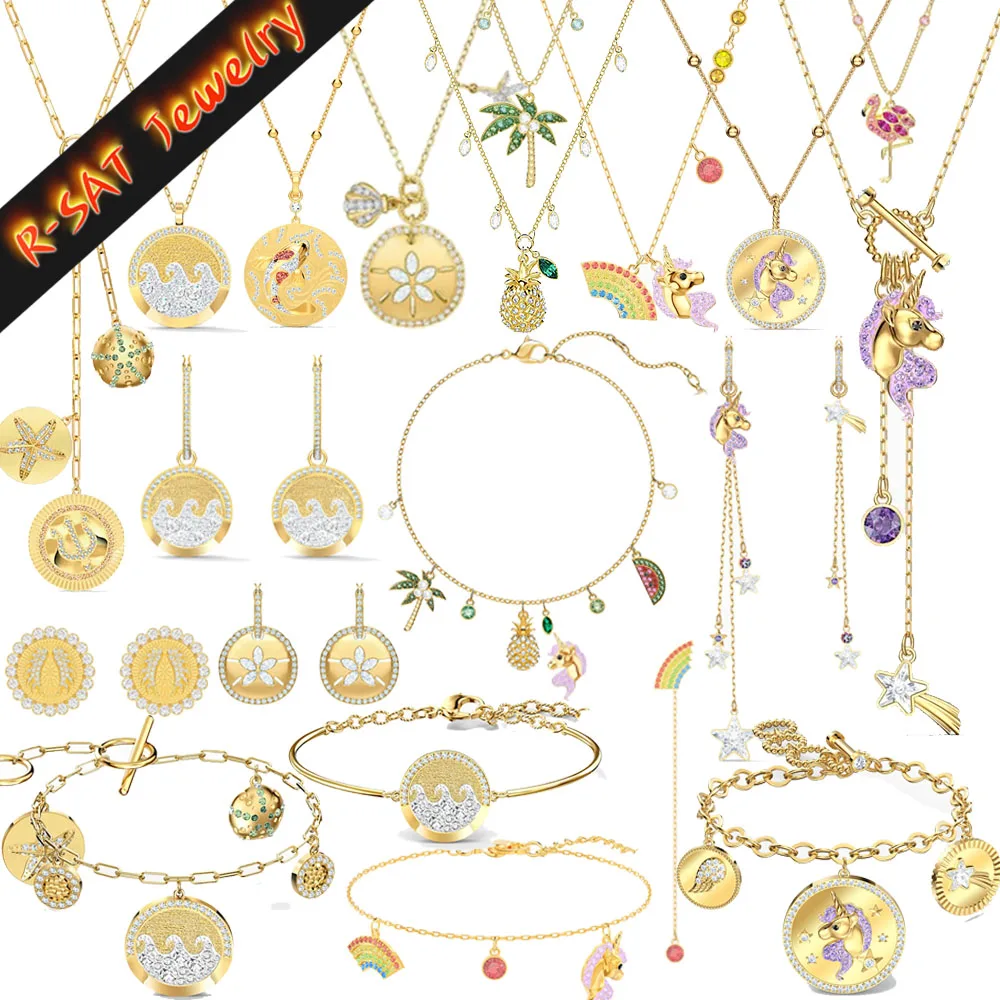 

Original 2023 New Trend Jewelry Sets Shine Wave Golden Wings Lock Unicorn Earrings Necklaces Bracelets for Women With Logo