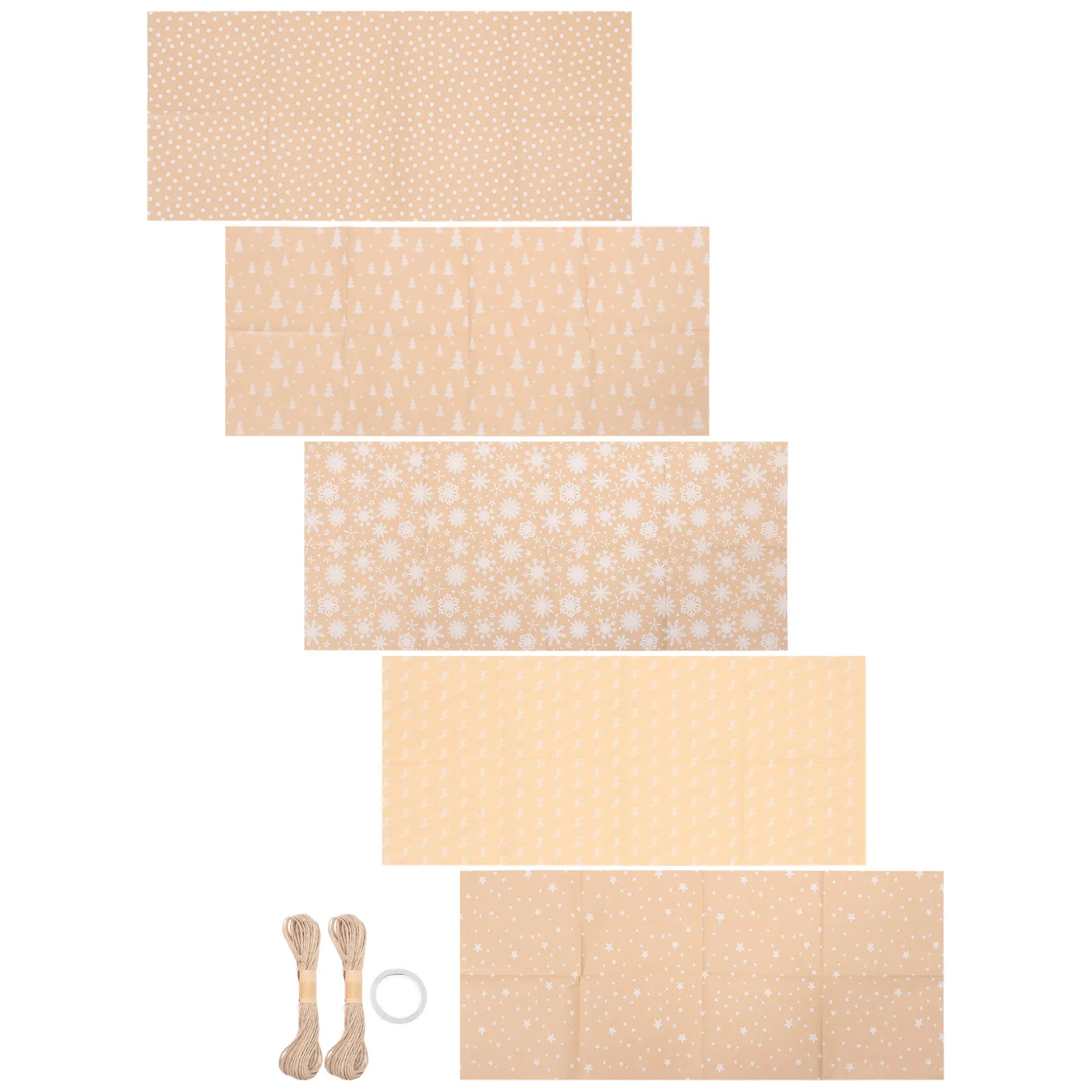 5Pcs 크리스마스 포장지 롤 크래프트 브라운 선물 포장 축제 눈송이 패턴 휴일 파티 장식 꽃 꽃다발