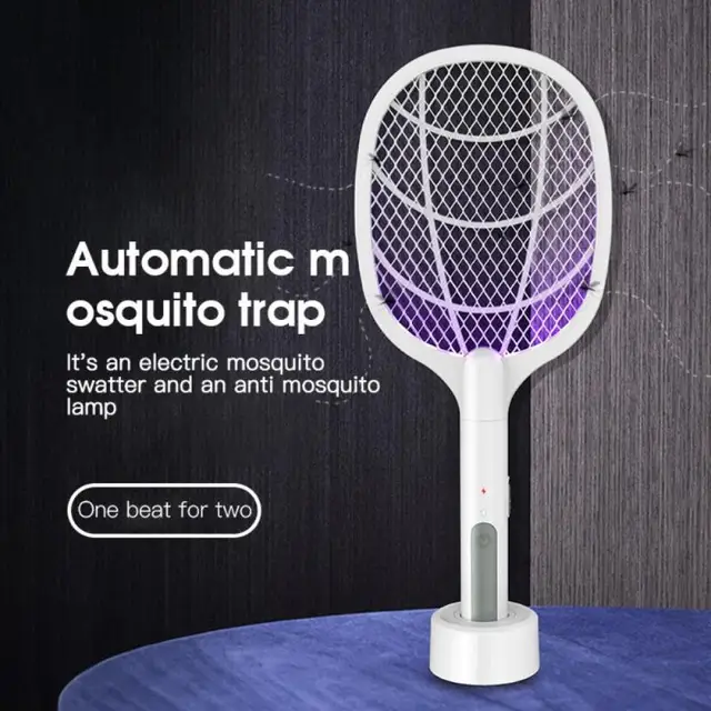 Új Szúnyoggyilkos Könnyű Elektromos Szúnyog Swatter Két-Egy-Egy Usb-Lítium Akkumulátor Alap Töltő Légy Mosquito - Image 3