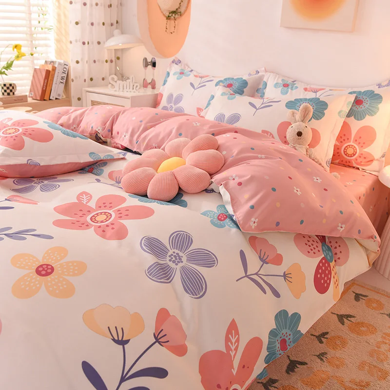 Spring Home Bedding Suit Cute Cartoon Printing Pattern Bed Sheet Duvet