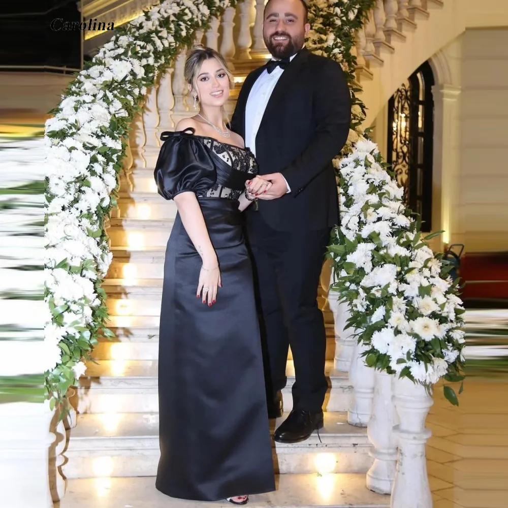 

Elegant Off Shoulder Prom Gown Puffy Sleeves High Split Sequined Occasion Dress Robe De Soirée Women Ruched Evening Party Dress