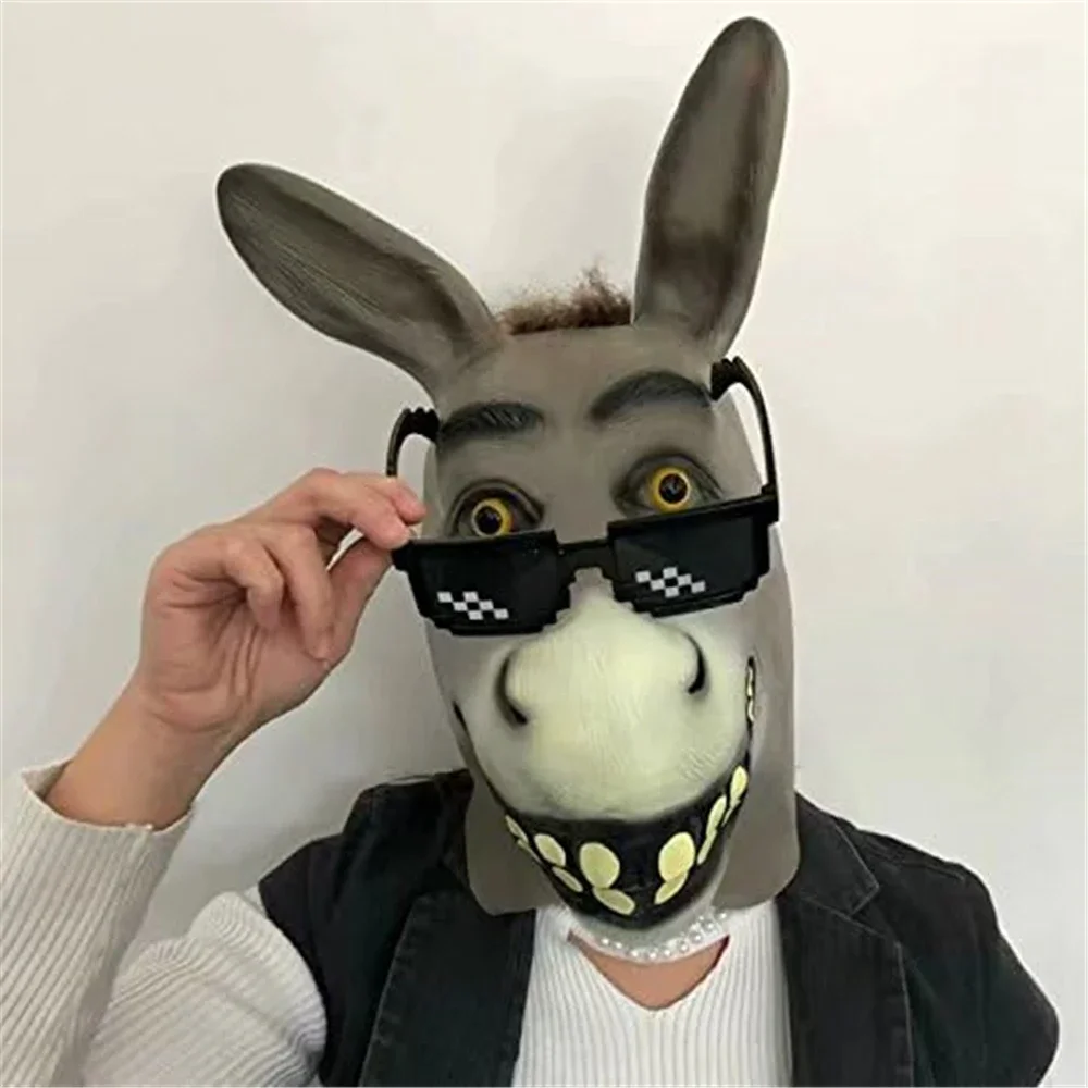 성인용 슈렉 동키 마스크, 할로윈 노벨티 디럭스 코스튬, 파티 코스프레, 라텍스 동물 머리, 성인용