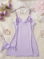 Nouvelle Lingerie Sexy pour femmes dentelle transparente Patchwork vêtements de nuit fronde vêtements de nuit élégants nuisette côté robe et string ensemble 2