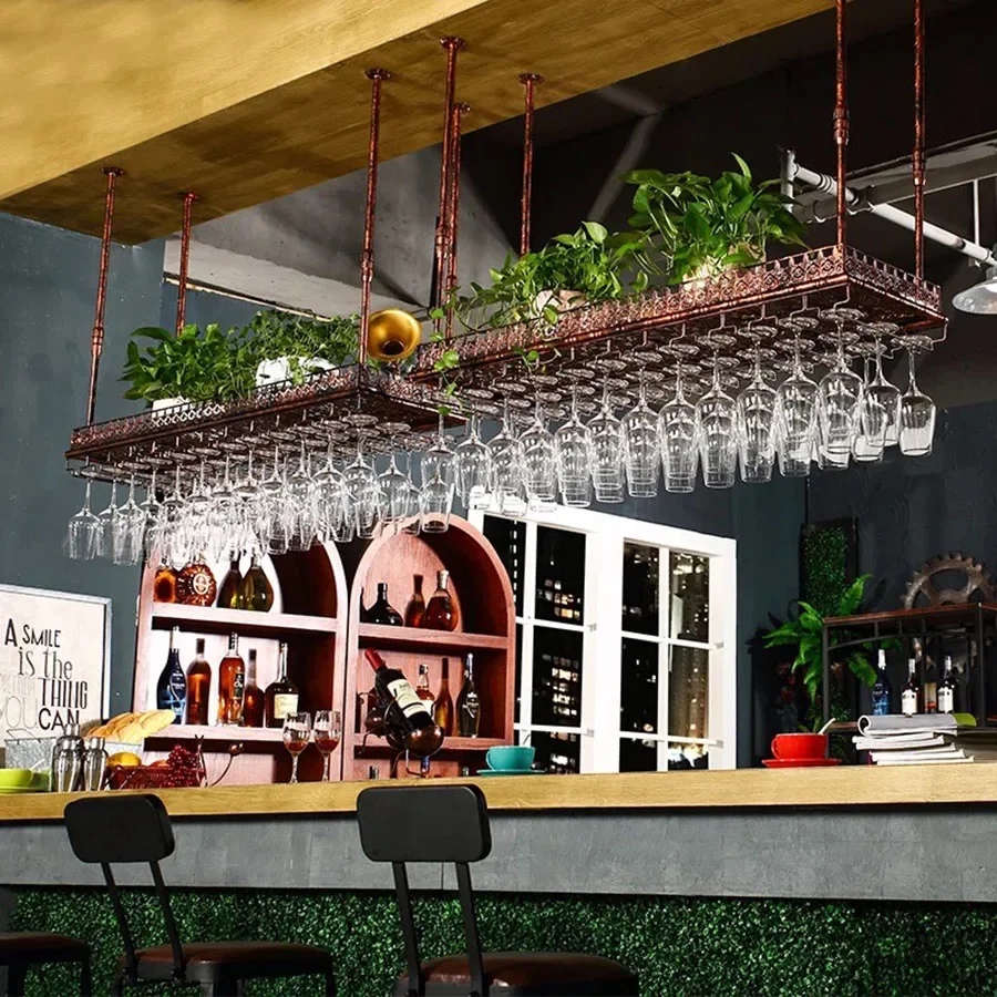 Ceiling Hanging Wine Rack Upside Down Holders Wedding Glass Cup Showcase Restaurant Wine Cabinet Mobile Kast Boutique Furniture