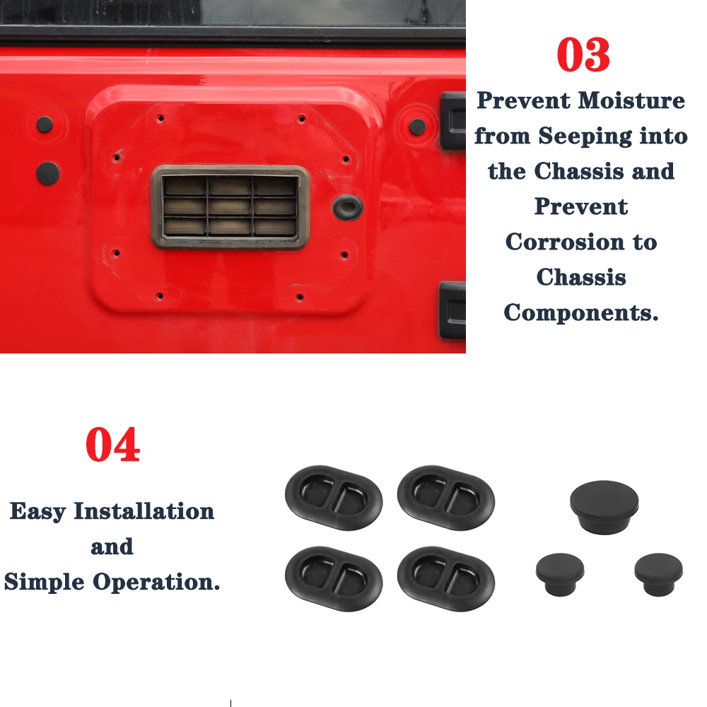 Floor Pan Drain Plug Car Chassis Floor Drain Plugs Tailgate Door Hole Waterproof Plug for Jeep Wrangler JK JKU Rubicon Sports 2007-Accessories