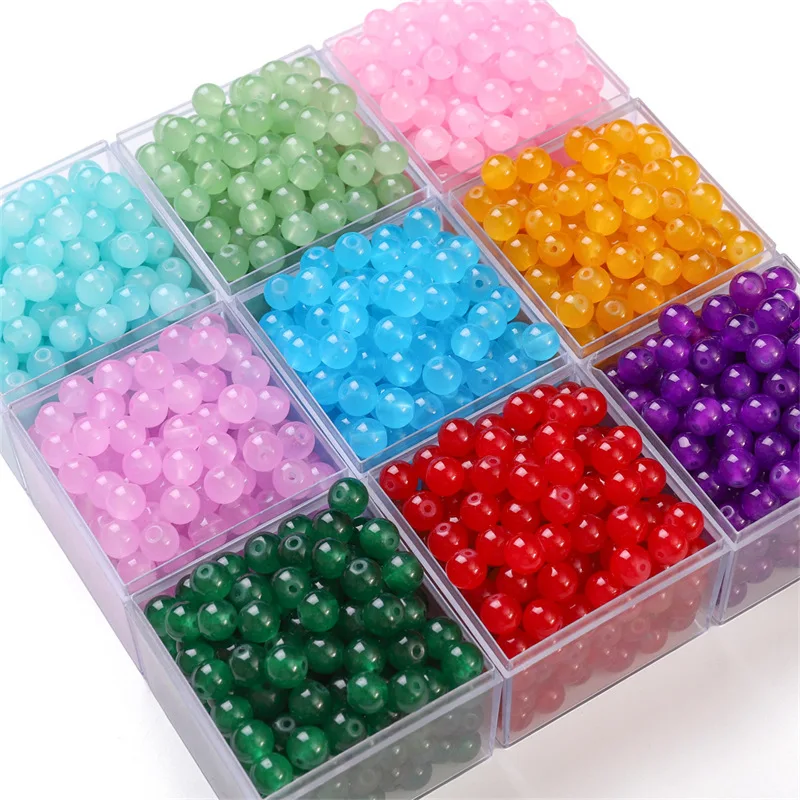 Vibrant Jelly Painted Glass Beads - 50Pcs Round Imitation Jade