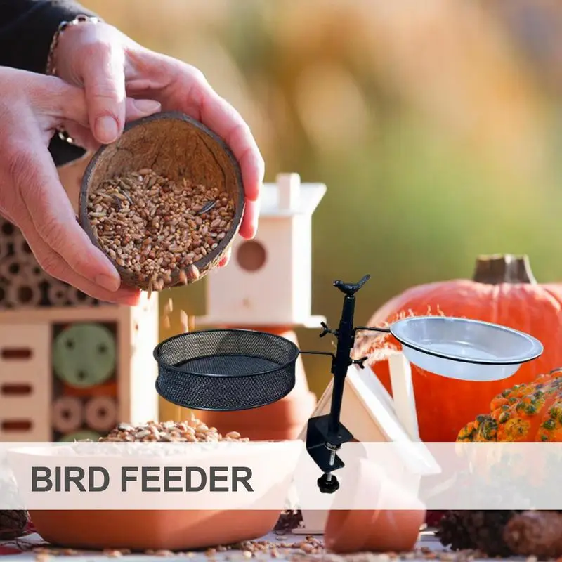 

Deck Mounted Bird Feeder With Mesh Storage Flower Pot Stand 360-Degree Rotatable Feeding Station Bird Feeder For Deck Railing