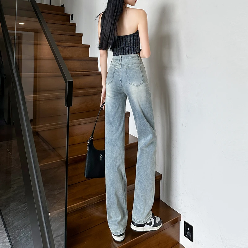Four Color New Chic Korean Straight Jeans For Women High Waist Loose Simple Streetwear Pants Mom Denim Trousers Casual Comfort