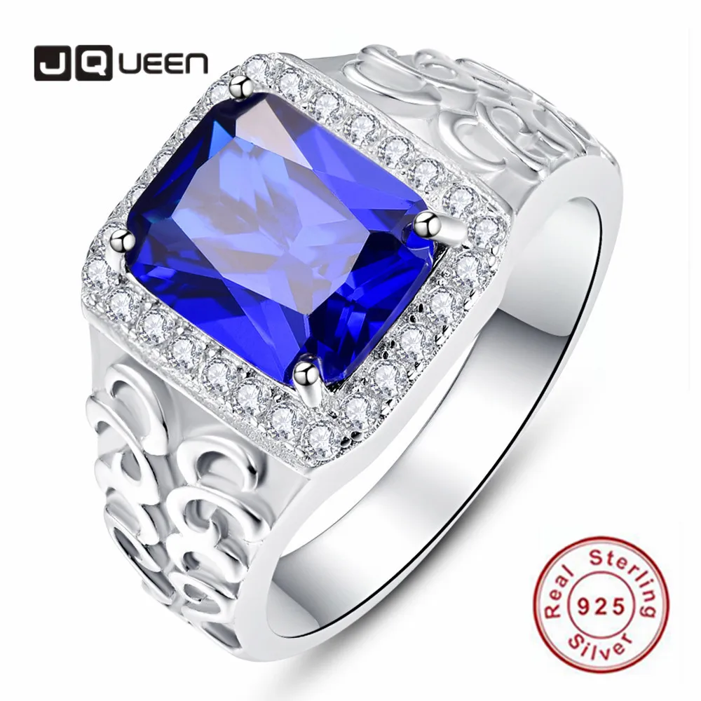 JQUEEN 925 пробы Серебряное квадратное Королевское синее тисненое фианитом мужское