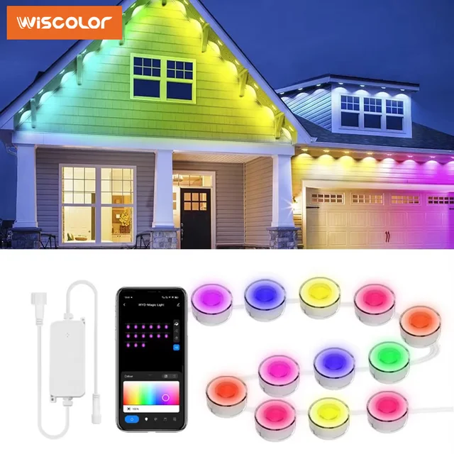 Smart RGBIC LED Eave Lights 100FT Permanent Outdoor Waterproof WiFi Dimmable with Alexa Google Tuya for Holiday Party Home Decor