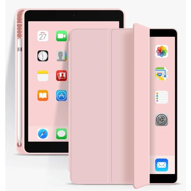 Case For 2021 iPad 10.2 7 8 9th 2018 2017 9.7 5th 6th Mini 5 2021 Pro 11 10.5 Air 3 4 Smart Cover With Pencil Holder Generation Pink