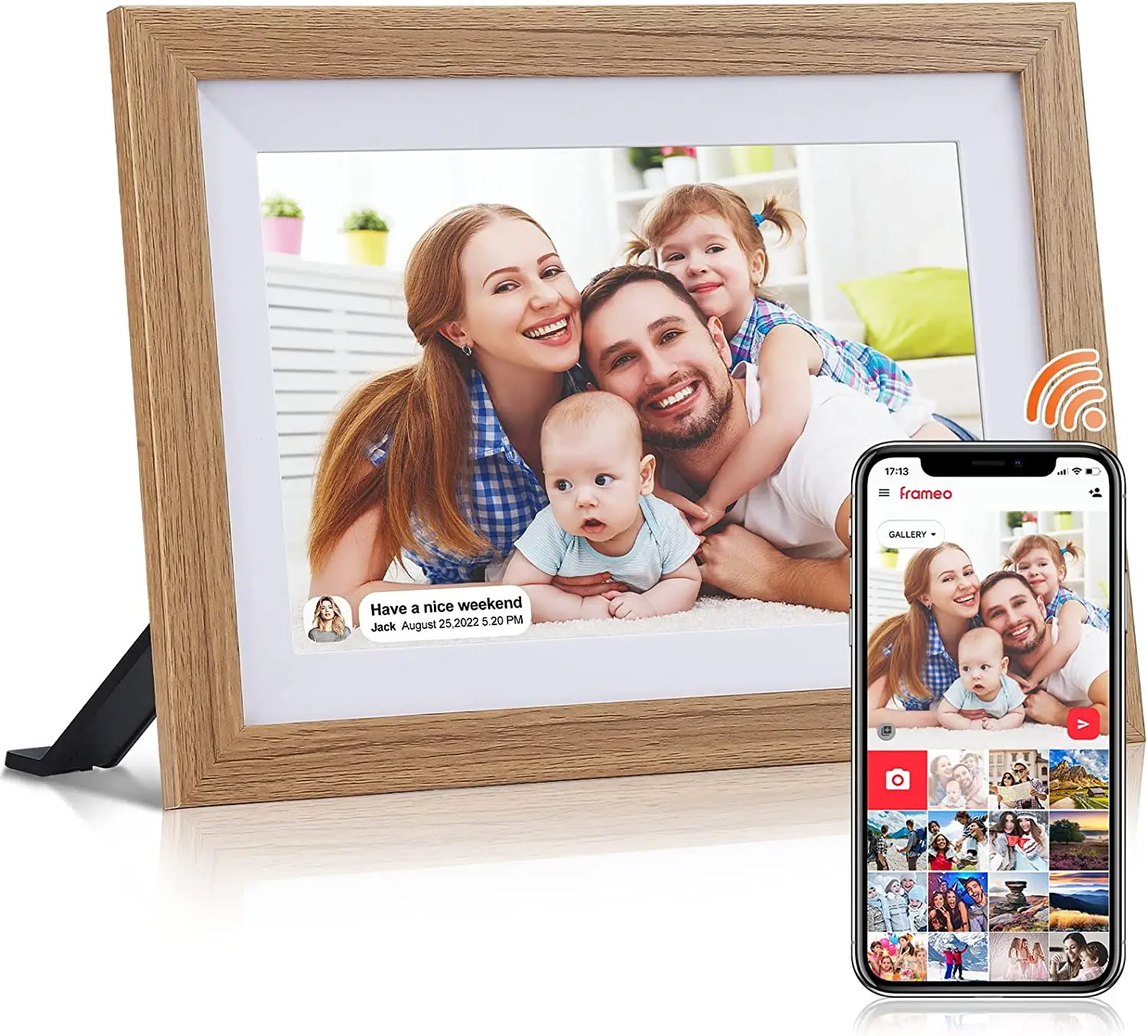 10.1 inch wifi cloud digital photo frame ios Android APP remote wooden