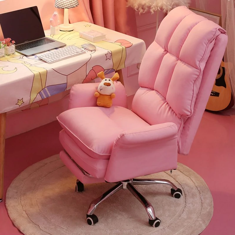 

2023 New gaming chair pink office computer chair comfortable soft gamer chair PU Leather chair Rotating recliner with footrest