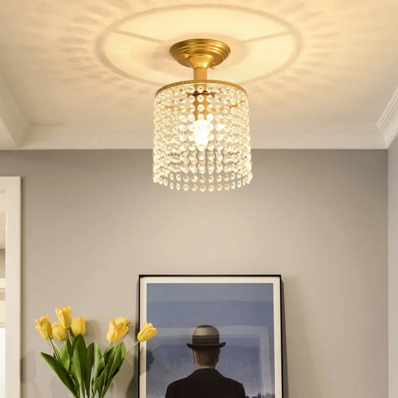 

Modern luxury metal iron led lights dining room Living room bathroom kitchen K9 crystal gold lighting ceiling lamp