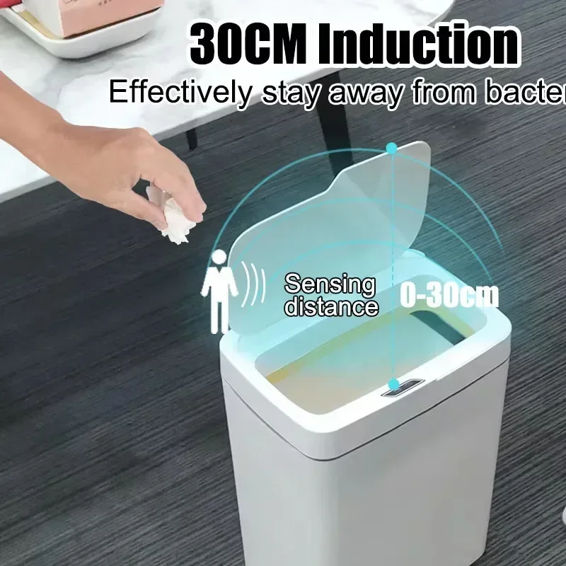 White 15-liter Automatic Bagging Smart Bathroom Trash Can Electronic Trash Can Touchless Narrow Type Smart Home