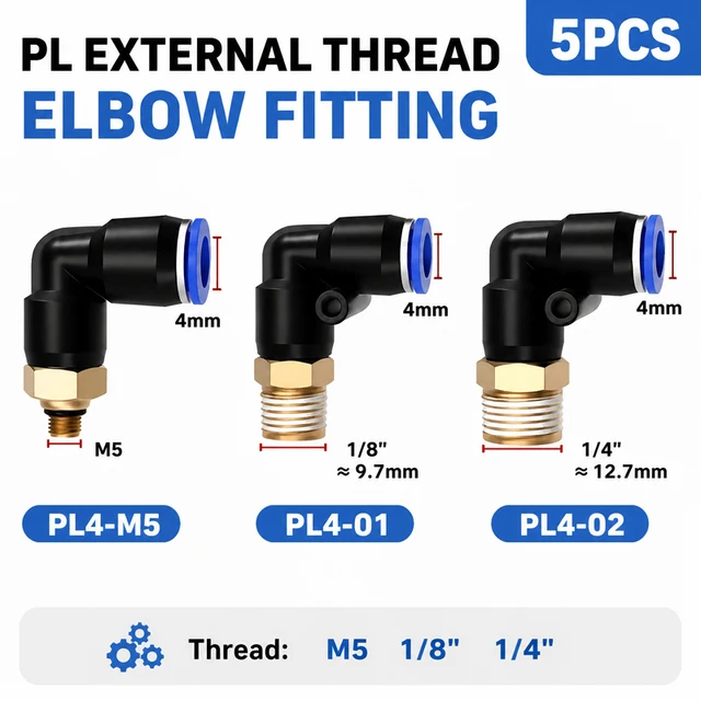 5PCS PL Series Straight Pneumatic Fittings - 4mm Hose to M5 1/8" 1/4" Thread Air Pipe Quick Connector for Compressor 1