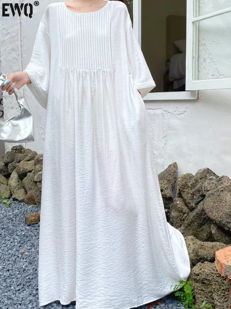 

[EWQ] All-match Elegant Female's Dresses Artistic Loose Oversized Multi Color Ankle Length Long Dress 2024 Spring Summer 16U9600