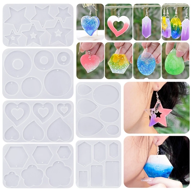 

Diy Crystal Epoxy Mold Earrings Jewelry Mold Hanging Pendant Decoration Multiple Styles Round Oval Mirror Silicone Mold