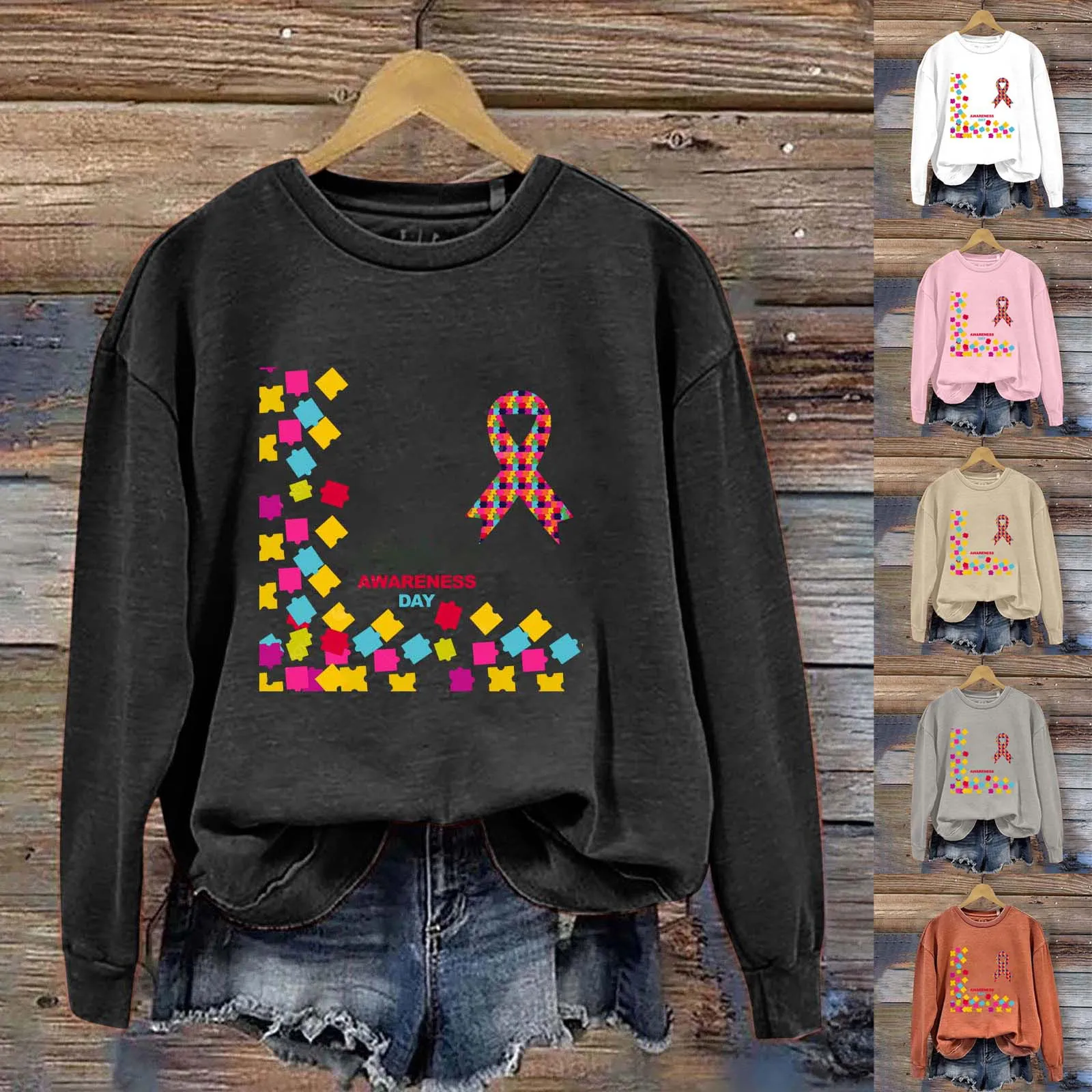 

2023 Autumn And Winter New Round Neck Breast Cancer Awareness Day Printed Sweater Women's Summer Shirts Party Tops