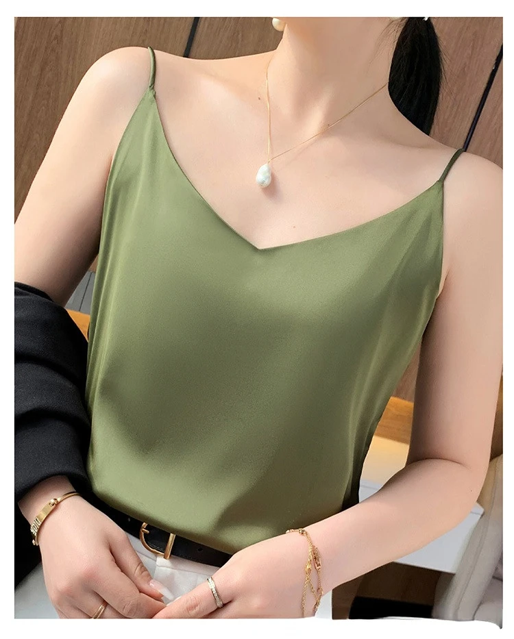 Fashion Silky Camisole Women's Inner With White Bottoming Satin Top Summer V-neck Thin Section