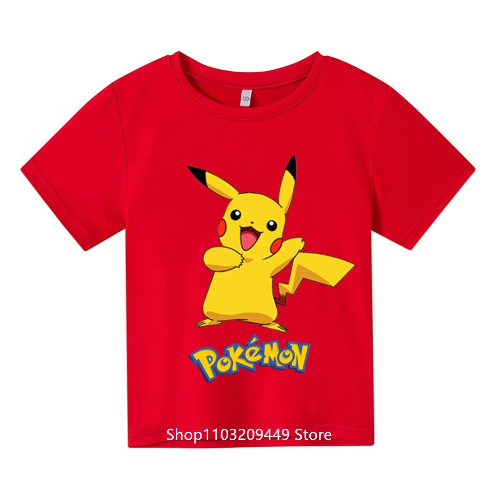 

Pokemon Cartoon Cotton T-shirt Anime Pikachu Baby Boys Girls Kids Big Short sleeved summer kids clothing Printed T-shirt Student